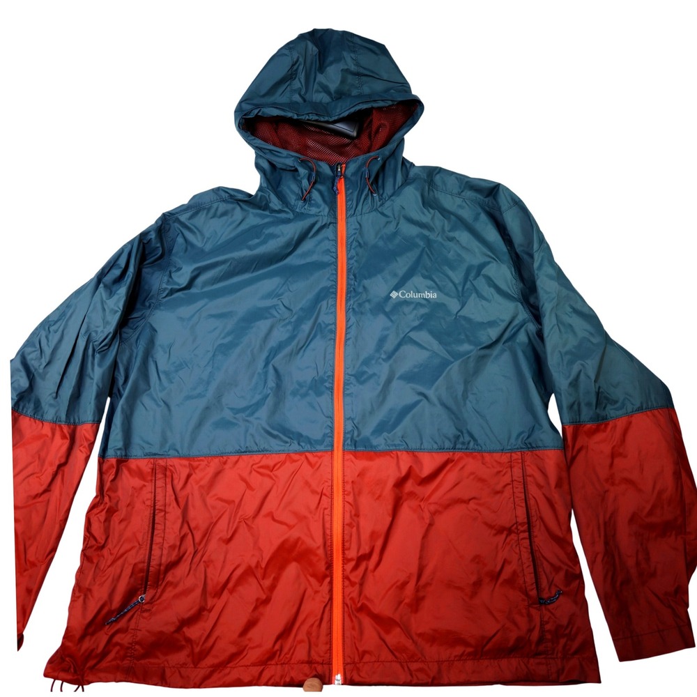 Columbia Colorblock Hooded Jacket Size XXL Blue Red Windbreaker Outerwear